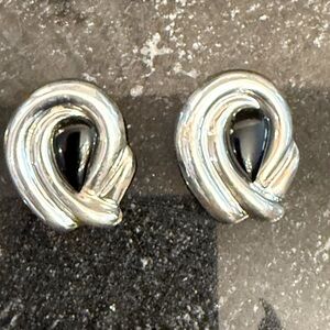 Black onyx sterling silver clip on earrings